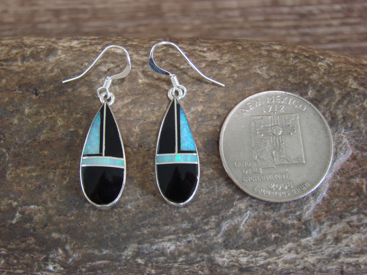 Native American Sterling Silver & Onyx Inlay Dangle Earrings by Manygoats