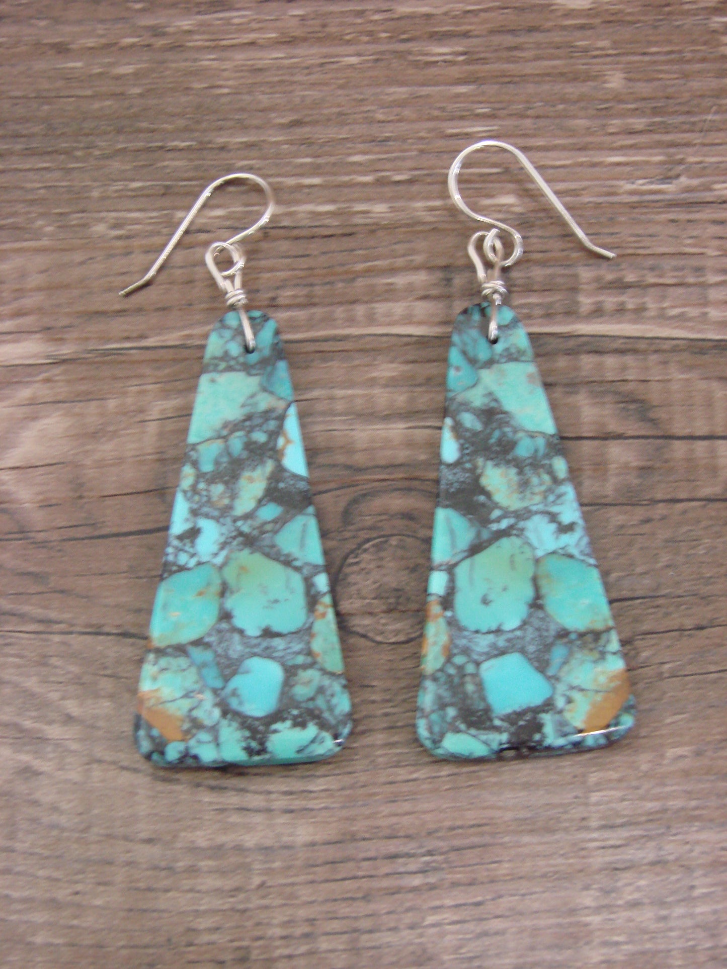 Native American Sterling Silver Turquoise Slab Earrings - Garcia