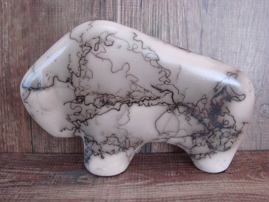 Navajo Pottery Horse Hair Buffalo Sculpture by Vail