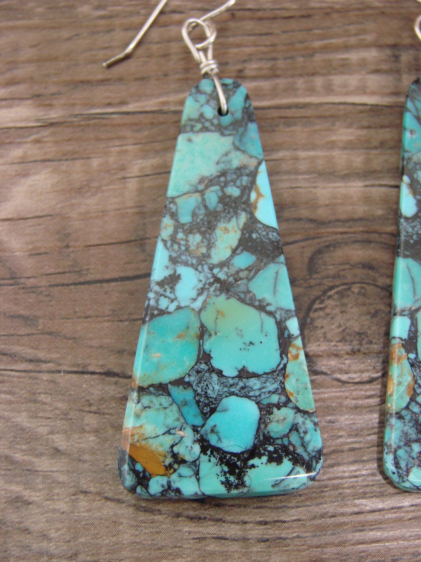 Native American Sterling Silver Turquoise Slab Earrings - Garcia
