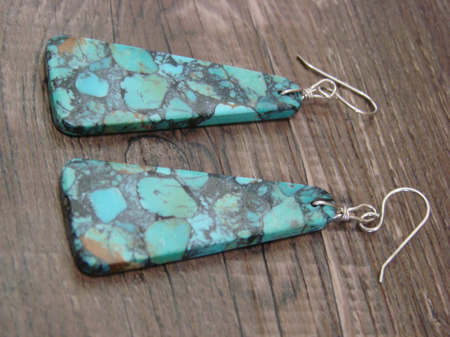 Native American Sterling Silver Turquoise Slab Earrings - Garcia