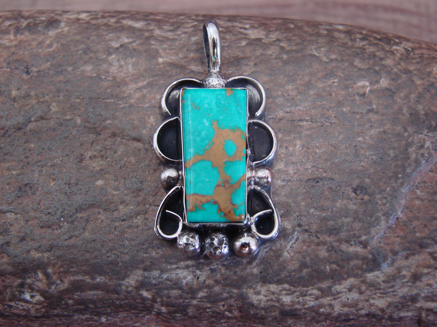 Native American Nickel Silver & Turquoise Howlite Pendant - Cleveland