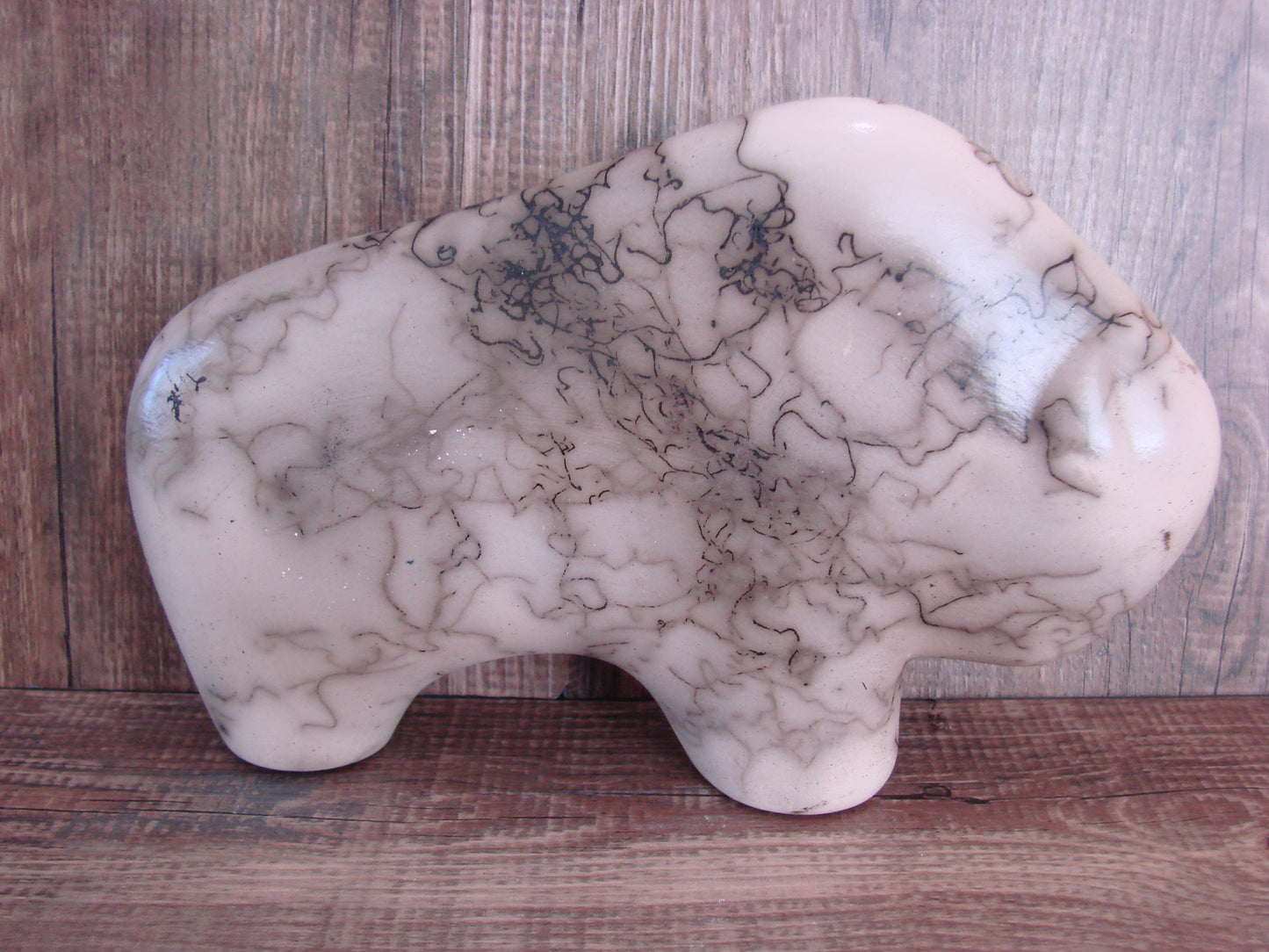 Navajo Pottery Horse Hair Buffalo Sculpture by Vail