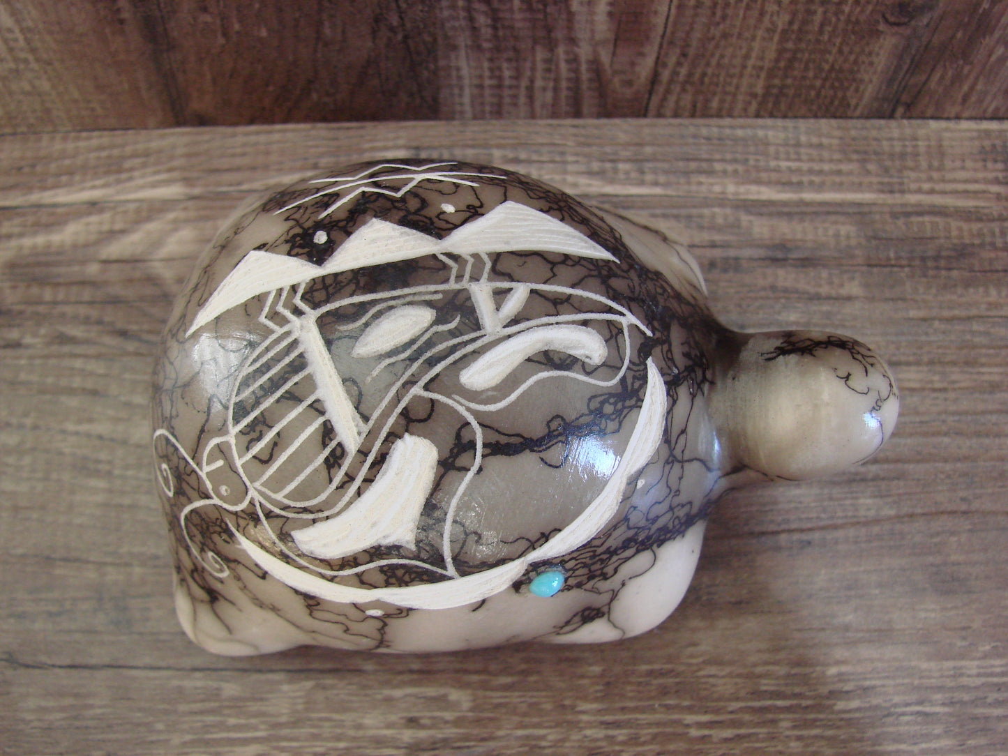 Native American Navajo Indian Pottery Horse Hair Turtle Sculpture by Vail