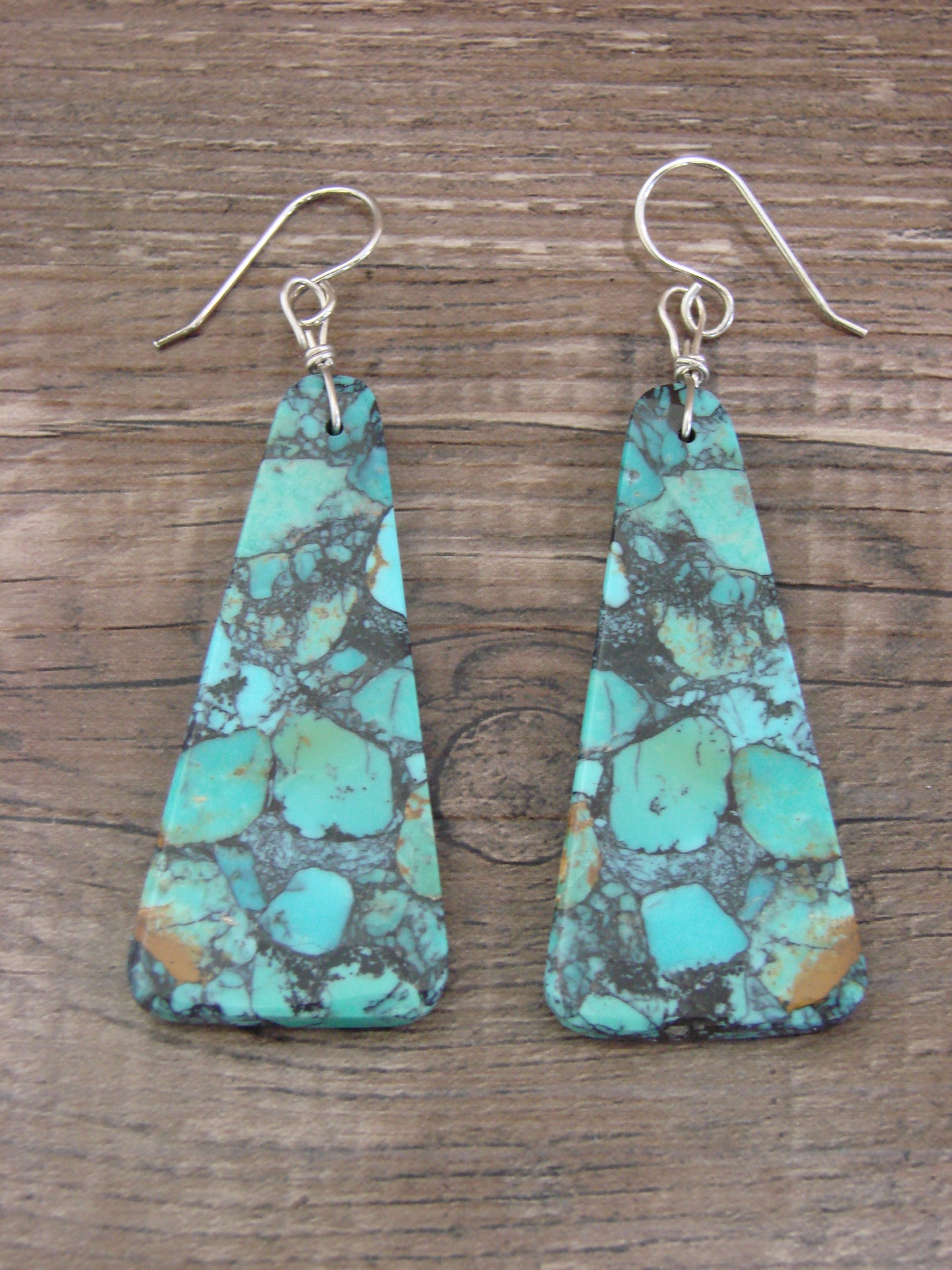 Native American Sterling Silver Turquoise Slab Earrings - Garcia