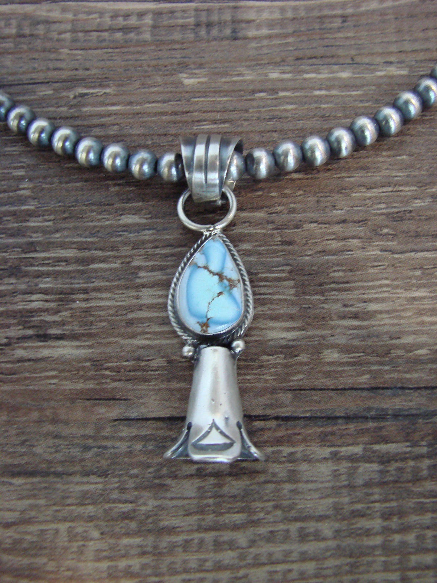 Native American 16" Sterling Silver Turquoise & Navajo Pearl Necklace by Betone