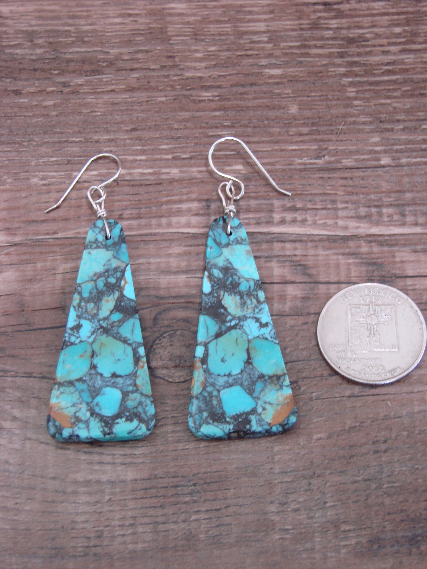 Native American Sterling Silver Turquoise Slab Earrings - Garcia