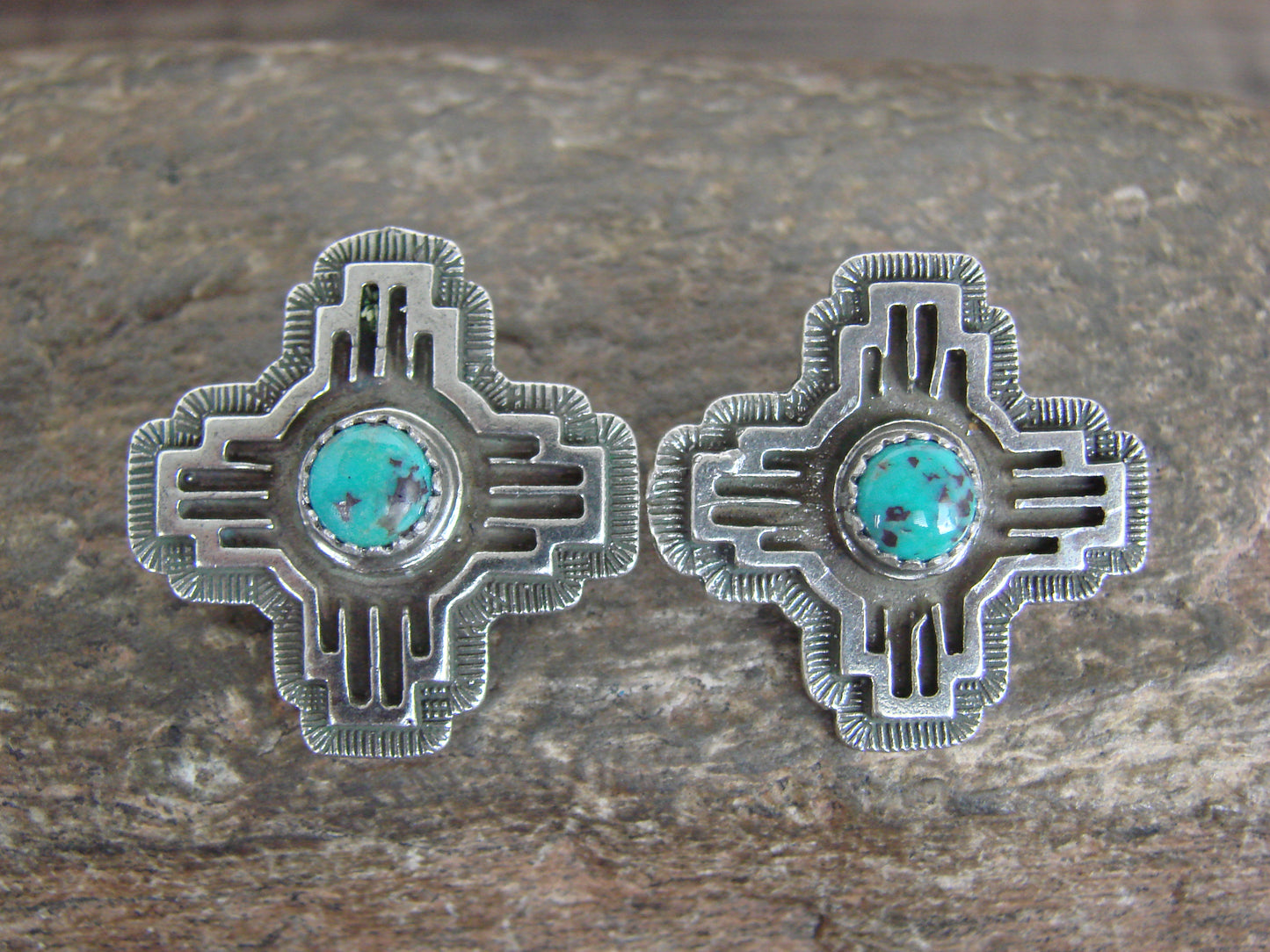 Native American Sterling Silver & Turquoise Zia Post Earrings - Yazzie