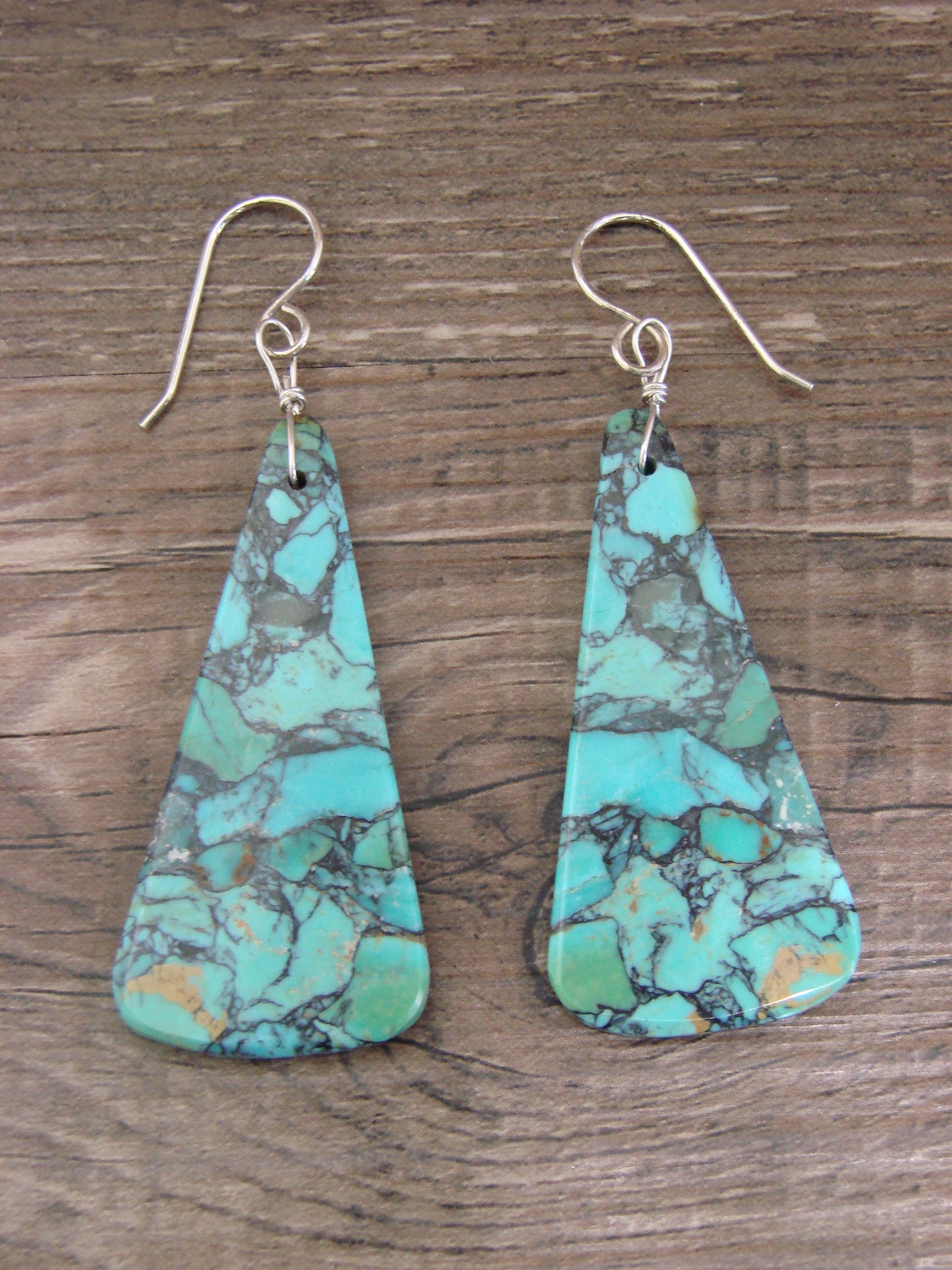 Native American Sterling Silver Turquoise Slab Earrings - Garcia