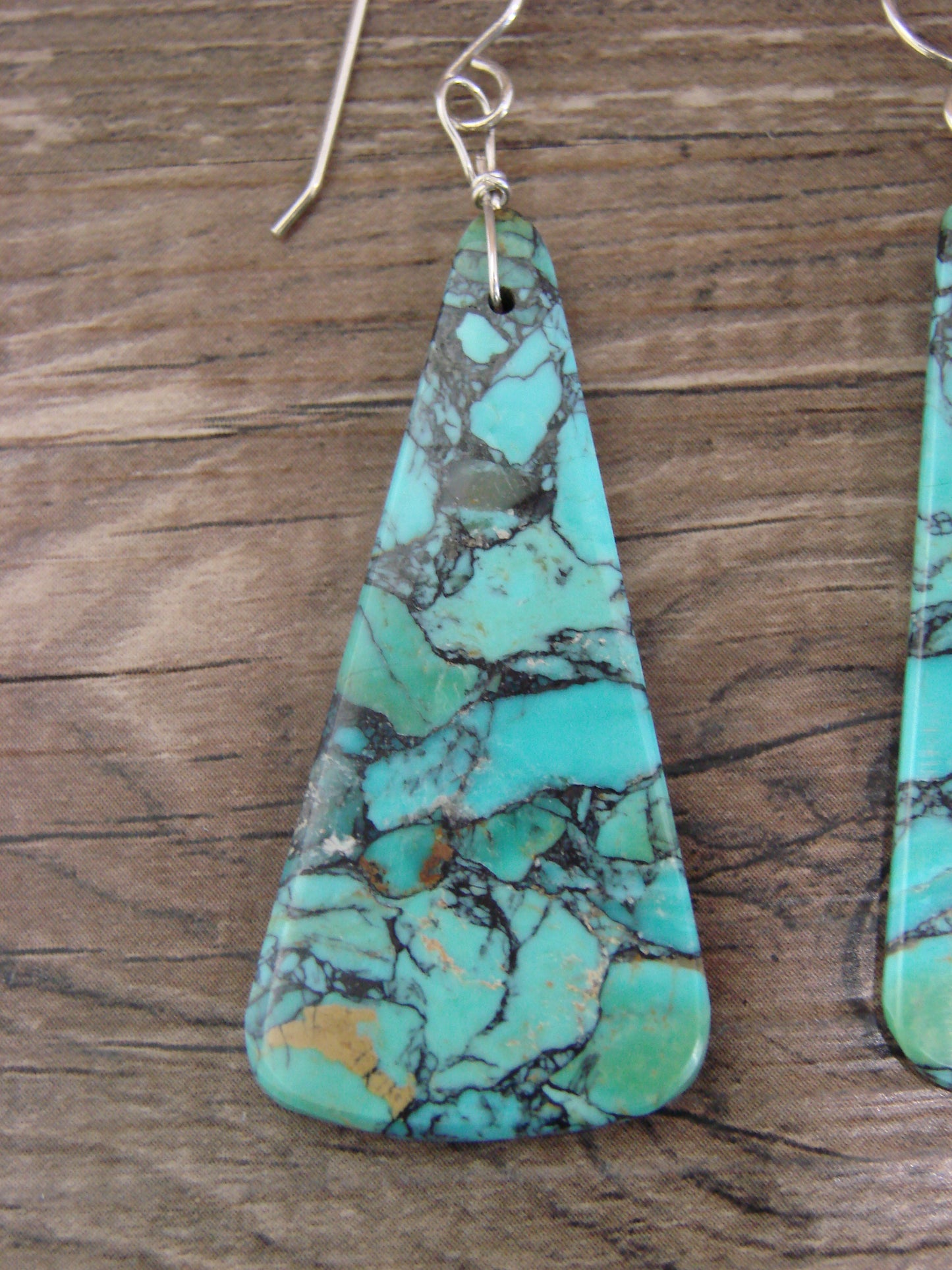 Native American Sterling Silver Turquoise Slab Earrings - Garcia