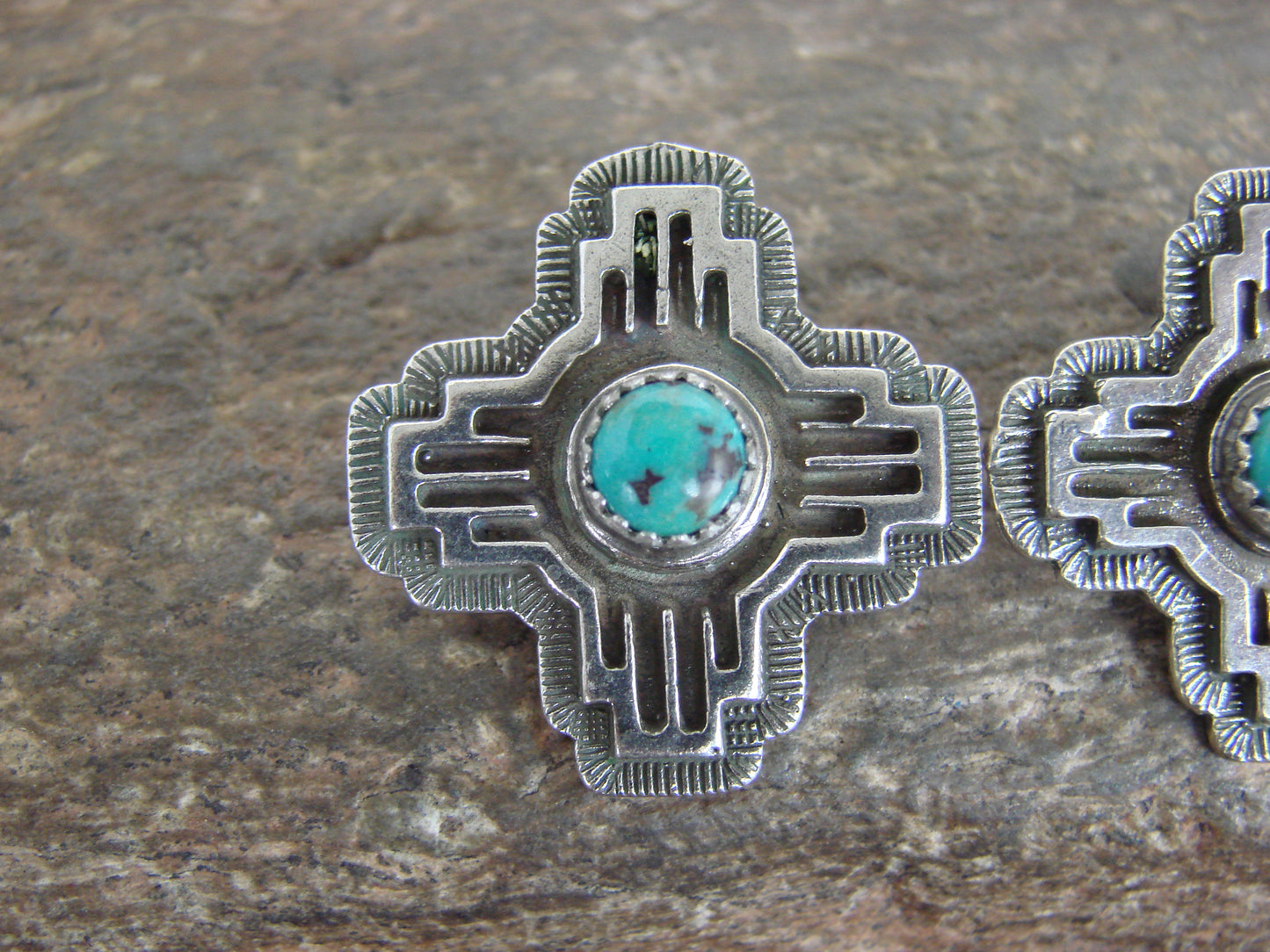 Native American Sterling Silver & Turquoise Zia Post Earrings - Yazzie