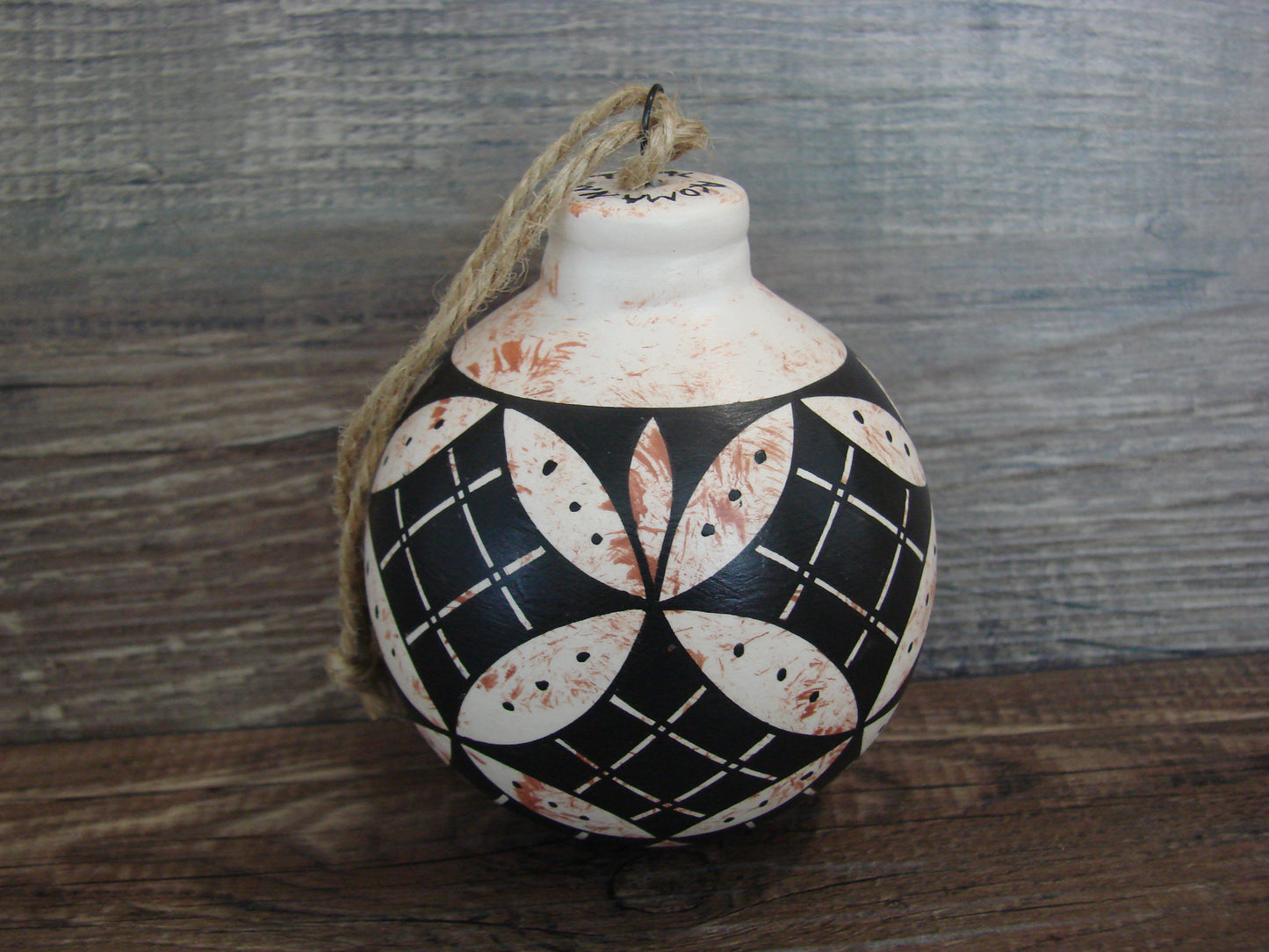 Native American Acoma Indian Hand Painted Fine Line Ornament by T. Sal