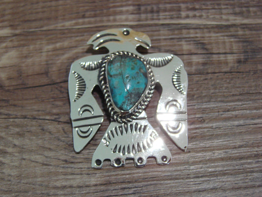 Navajo Indian Nickel Silver & Turquoise Parrot Pendant - Cleveland