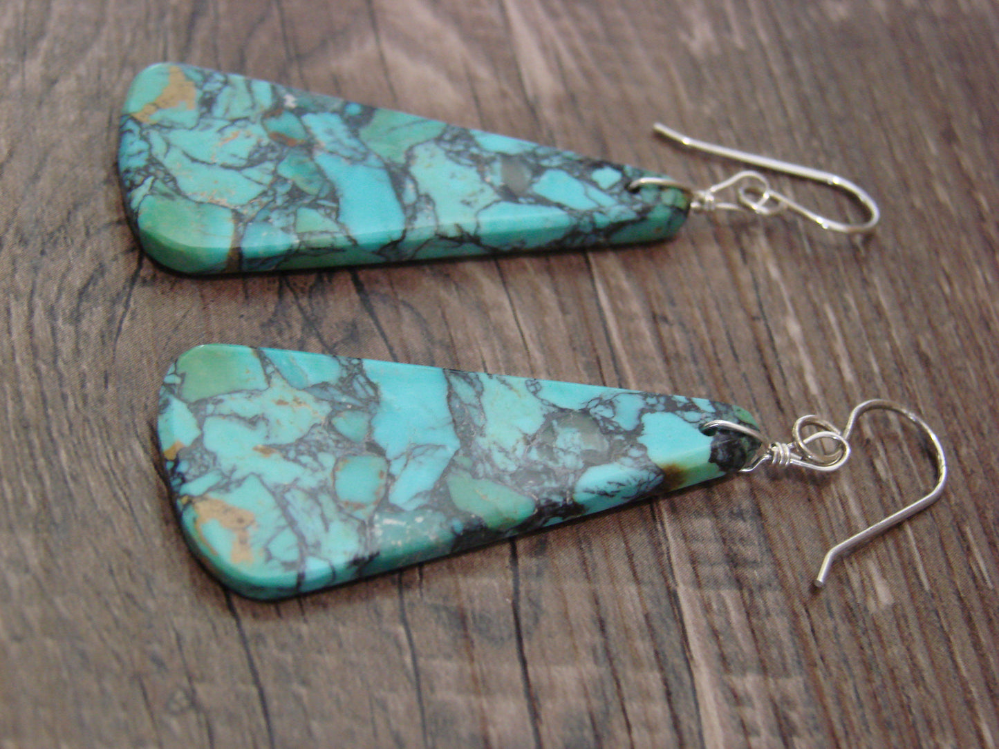 Native American Sterling Silver Turquoise Slab Earrings - Garcia