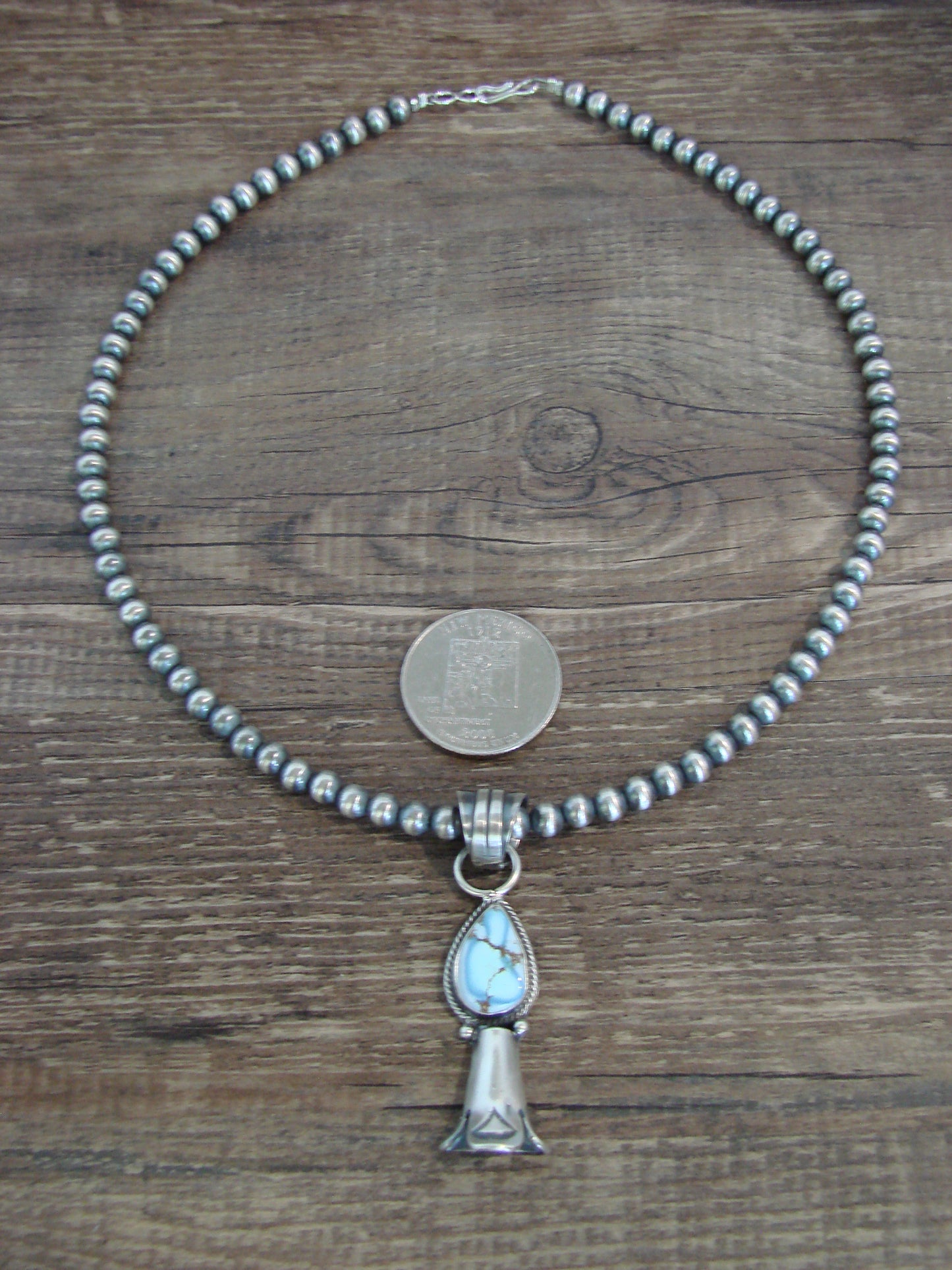 Native American 16" Sterling Silver Turquoise & Navajo Pearl Necklace by Betone