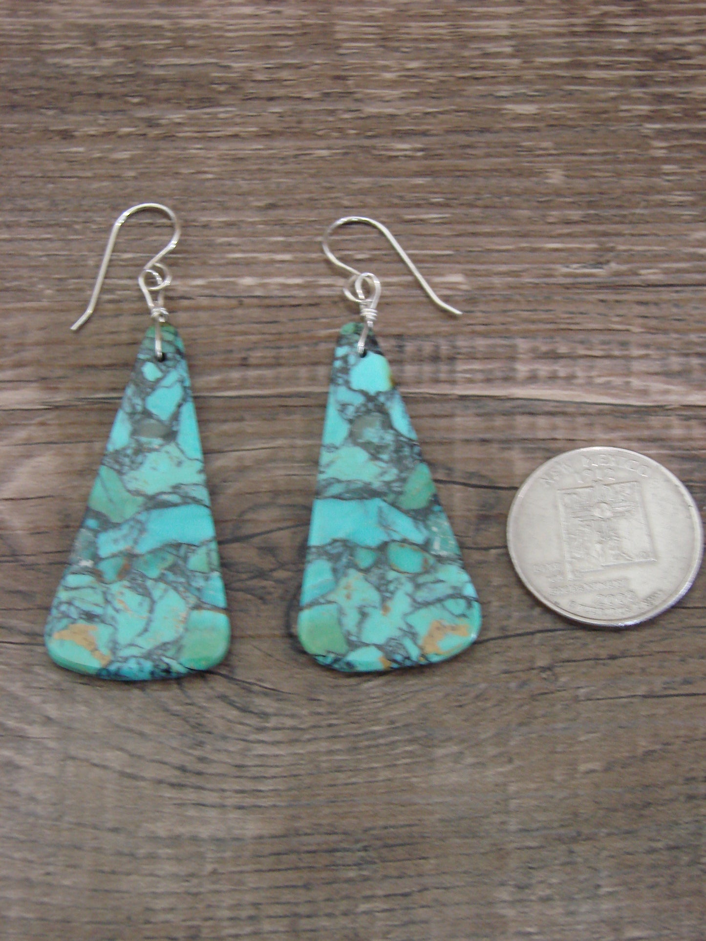 Native American Sterling Silver Turquoise Slab Earrings - Garcia