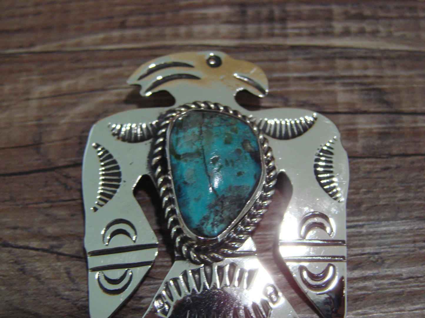 Navajo Indian Nickel Silver & Turquoise Parrot Pendant - Cleveland