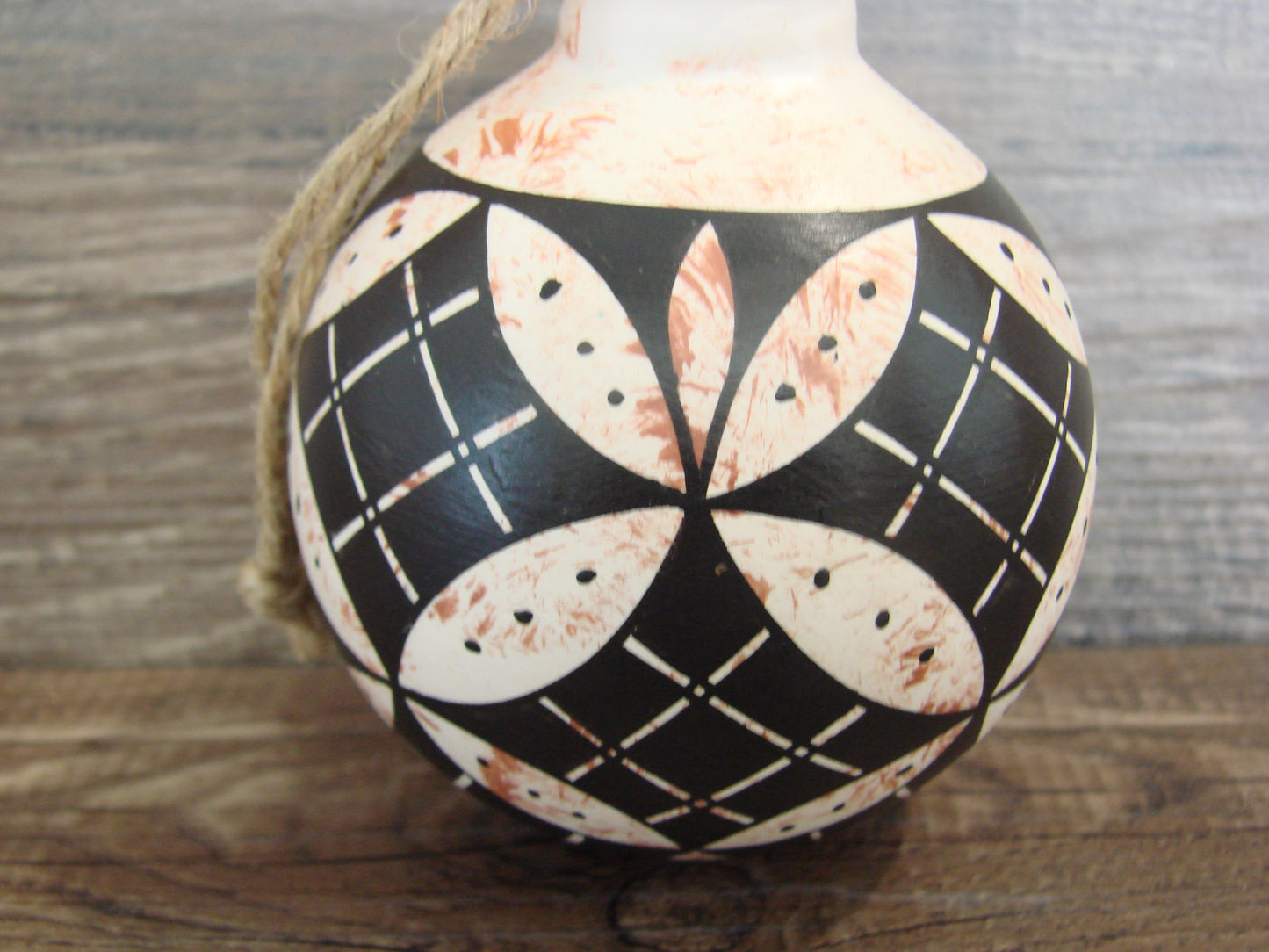 Native American Acoma Indian Hand Painted Fine Line Ornament by T. Sal
