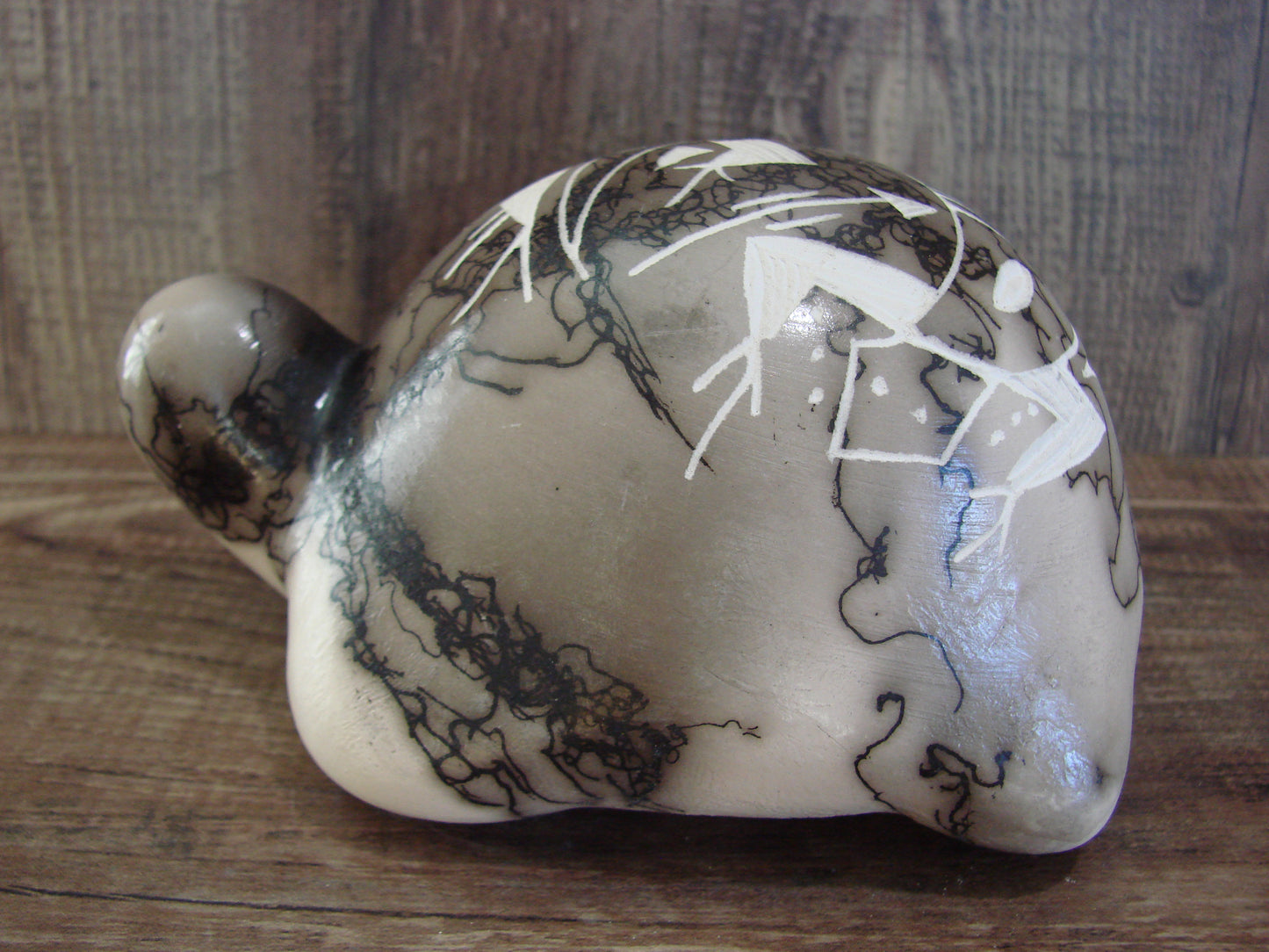 Native American Navajo Indian Pottery Horse Hair Turtle Sculpture by Vail