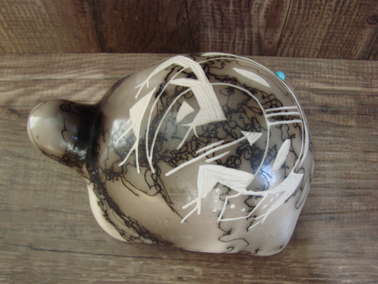 Native American Navajo Indian Pottery Horse Hair Turtle Sculpture by Vail