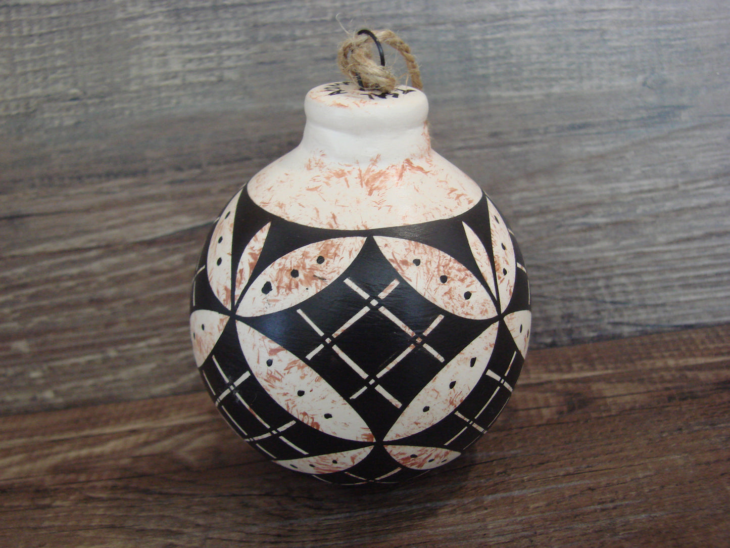 Native American Acoma Indian Hand Painted Fine Line Ornament by T. Sal