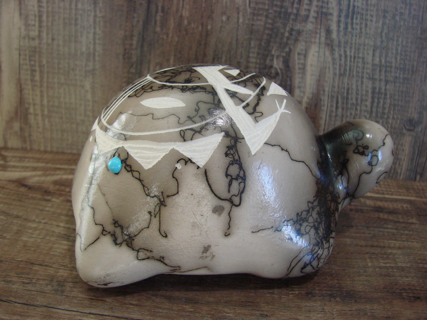 Native American Navajo Indian Pottery Horse Hair Turtle Sculpture by Vail