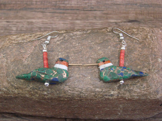 Hand Carved Lapis & Bronze Aggregate Hummingbird Fetish Earrings - Mitchell