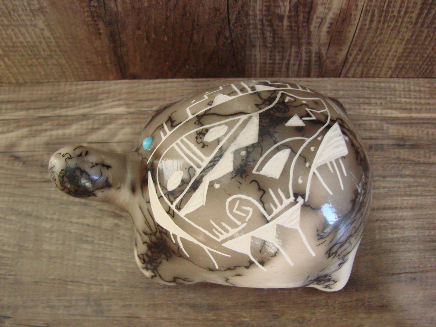 Native American Navajo Indian Pottery Horse Hair Turtle Sculpture by Vail