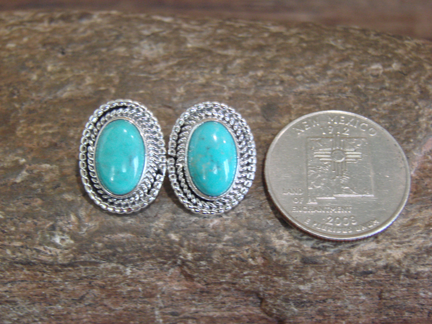 Native American Sterling Silver & Turquoise Post Earrings by Largo