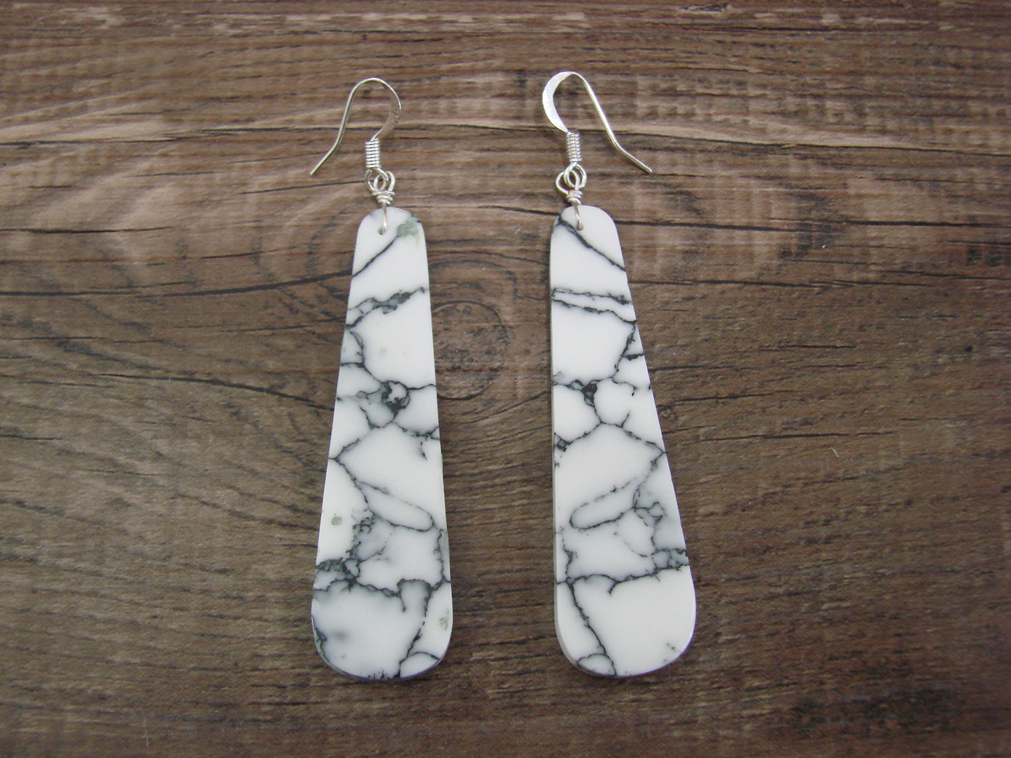 Native American Sterling Silver Howlite Slab Earrings - Garcia