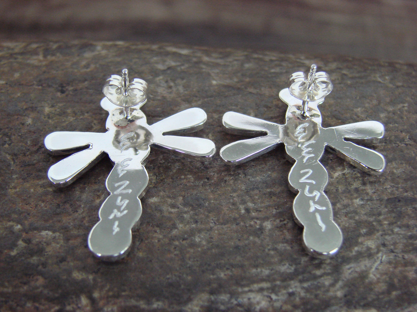 Native American Sterling Silver Blue Opal Dragonfly Post Earrings by Edaakie