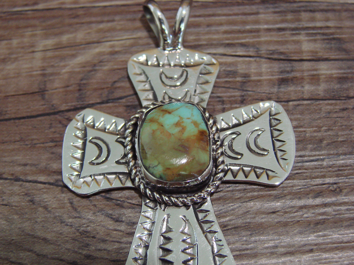 Navajo Indian Nickel Silver & Turquoise Cross Pendant - Cleveland