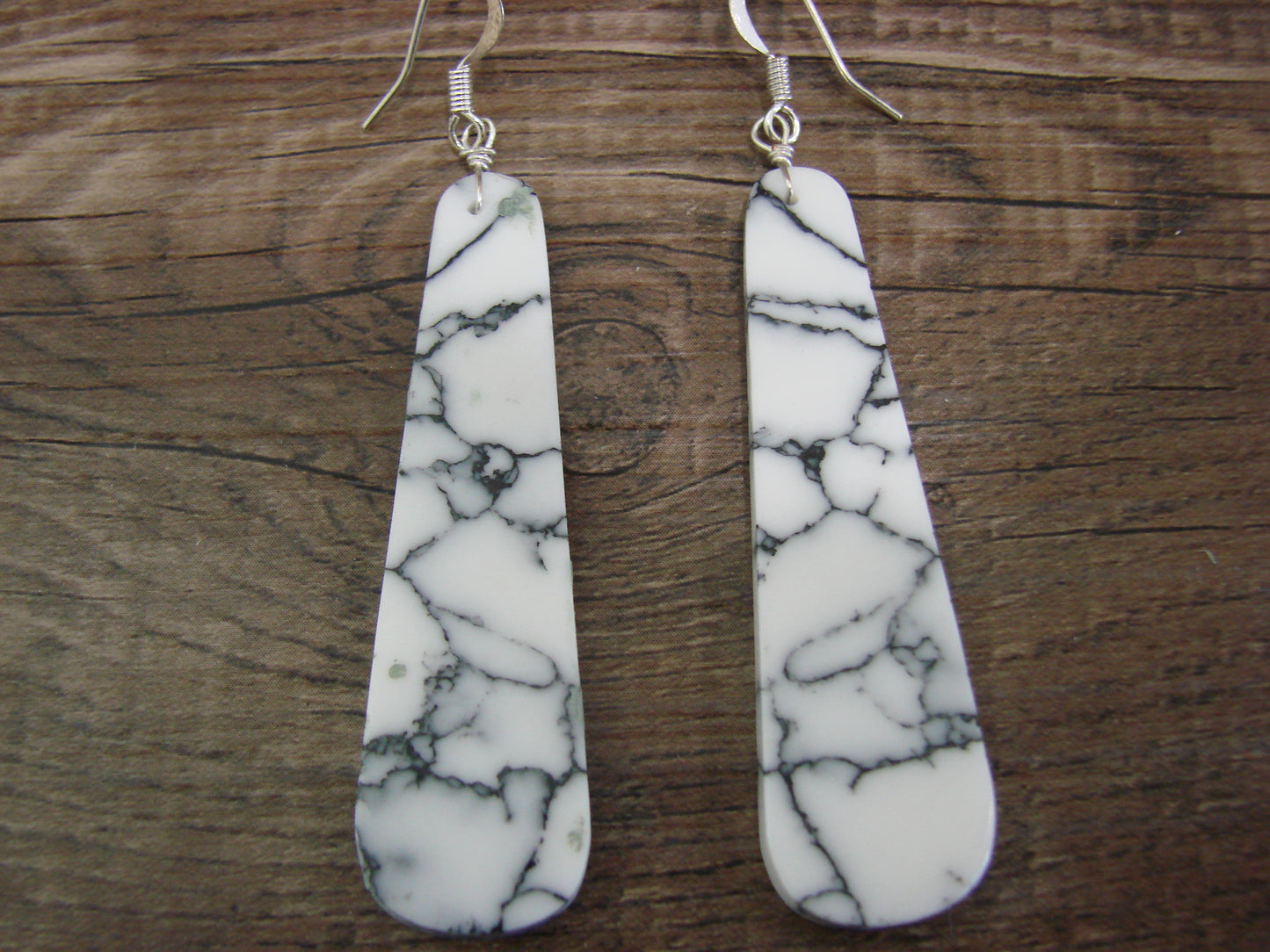 Native American Sterling Silver Howlite Slab Earrings - Garcia