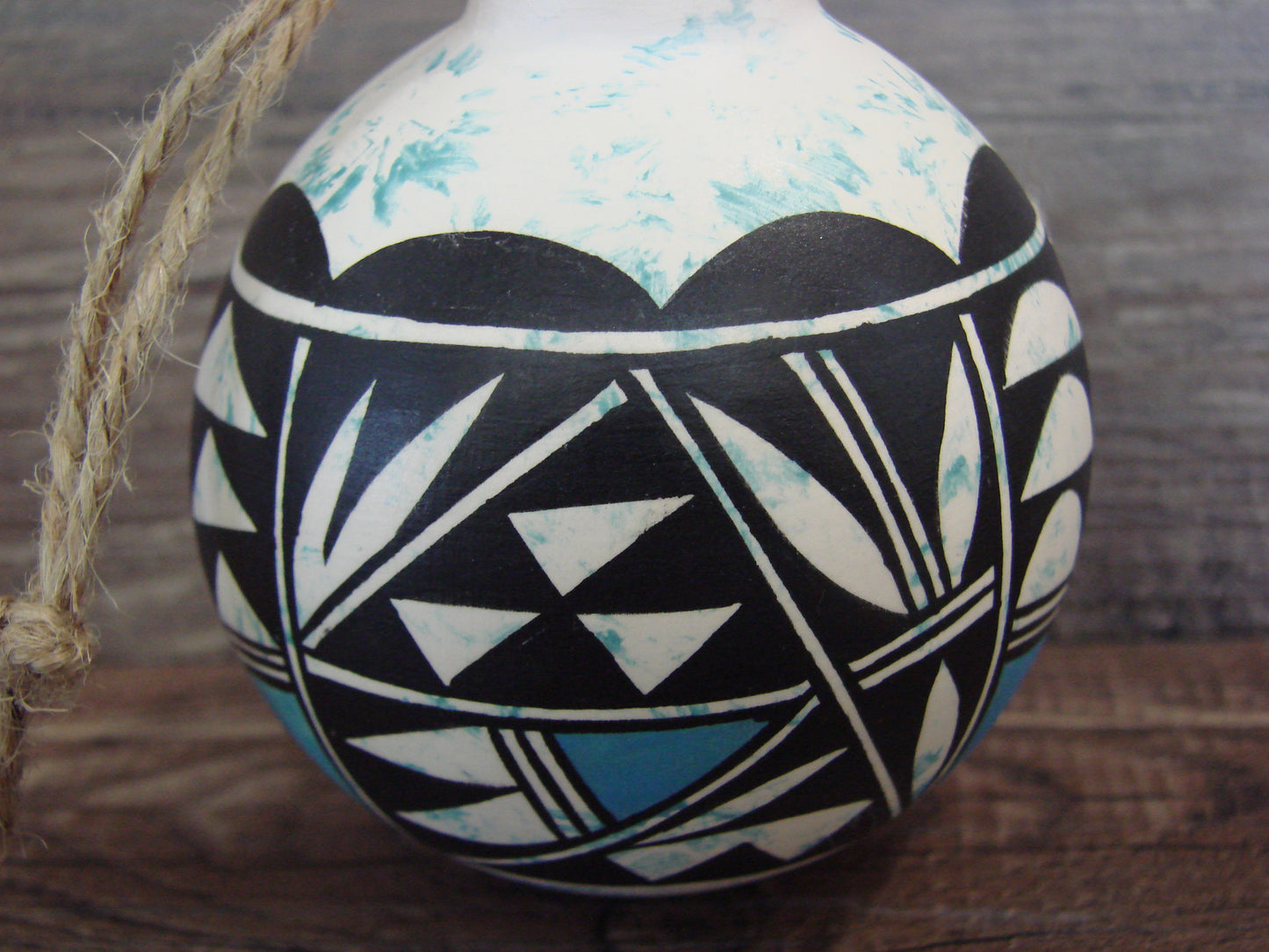 Native American Acoma Indian Hand Painted Fine Line Ornament by T. Sal