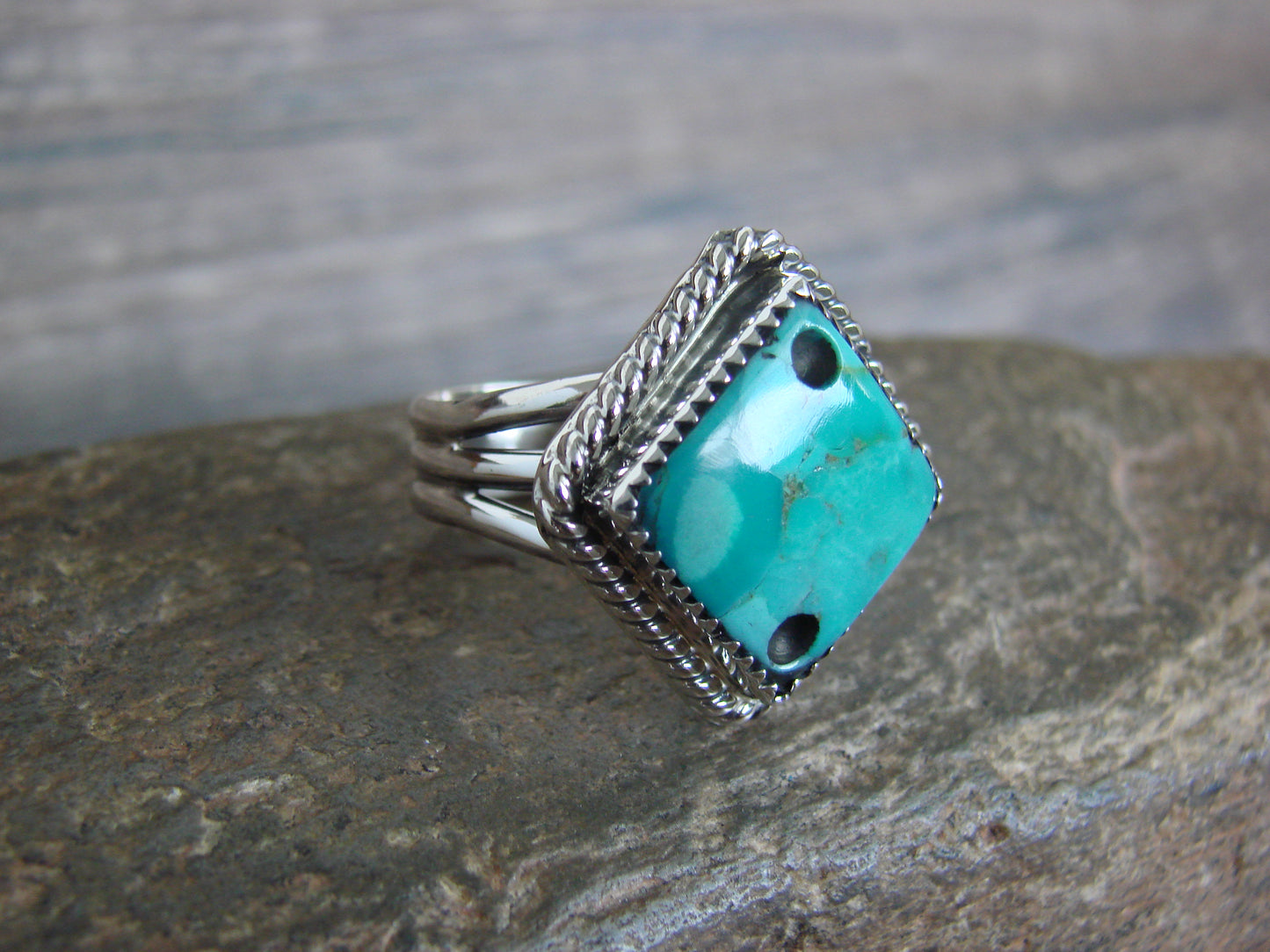 Native American Sterling Silver & Turquoise Dice Ring by Bahe- Size 9