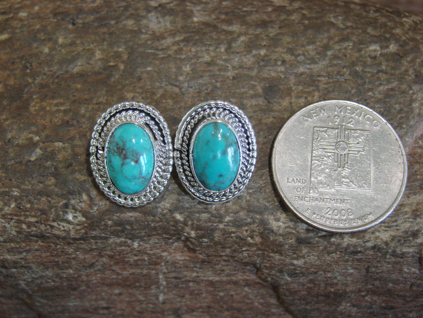 Native American Sterling Silver & Turquoise Post Earrings by Largo