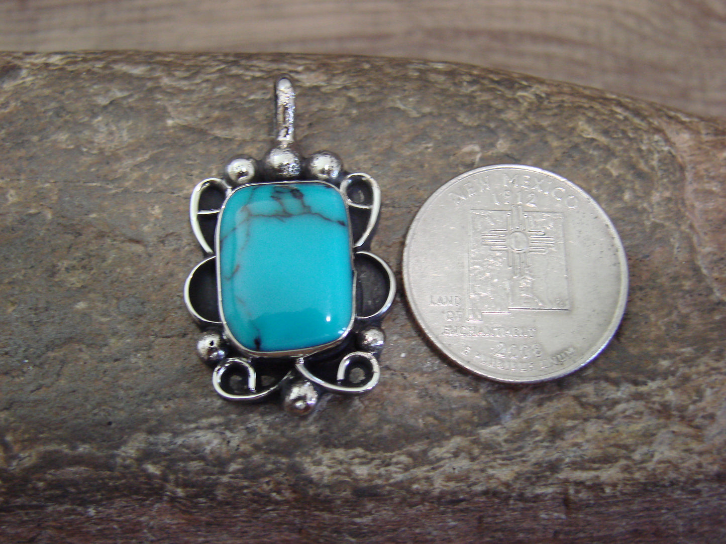 Native American Nickel Silver & Turquoise Howlite Pendant - Cleveland