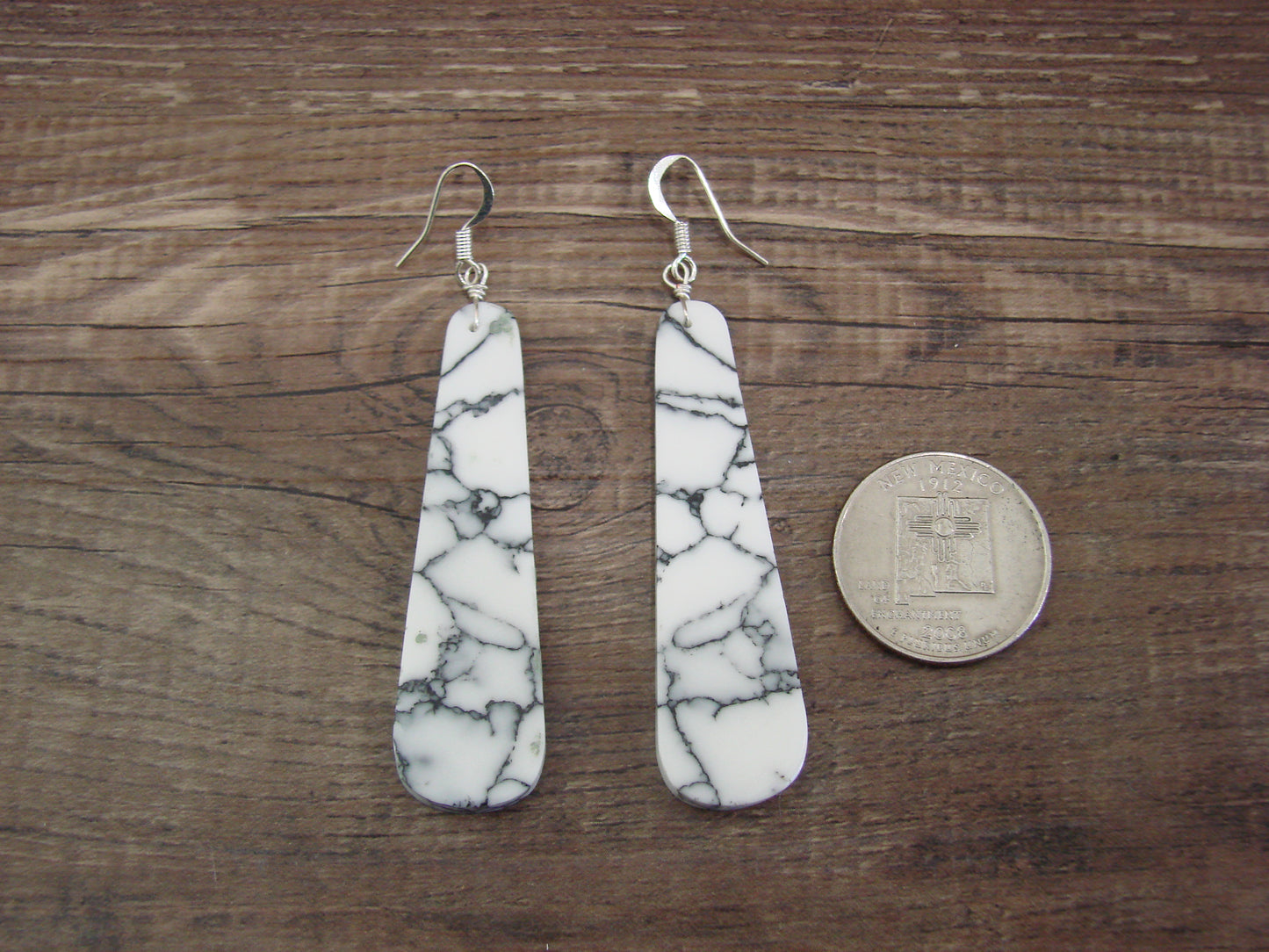 Native American Sterling Silver Howlite Slab Earrings - Garcia