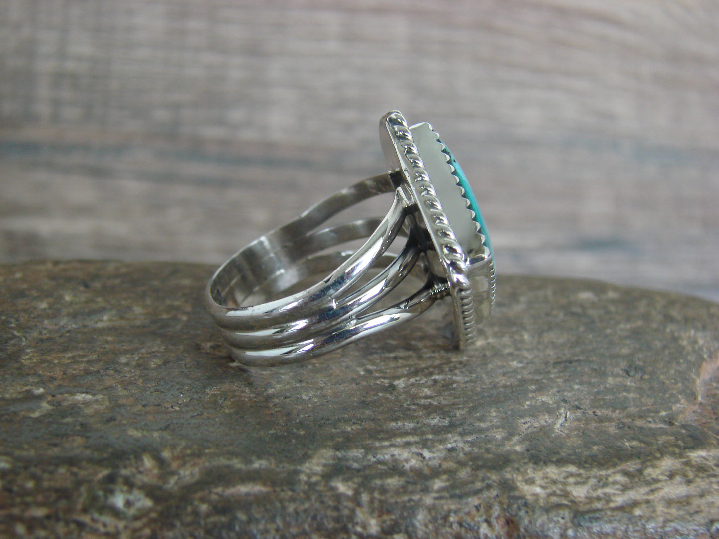 Native American Sterling Silver & Turquoise Dice Ring by Bahe- Size 9