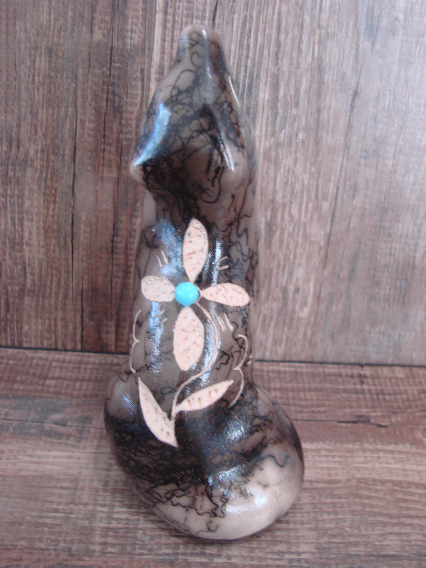 Navajo Pottery Horse Hair Howling Wolf Sculpture by Vail