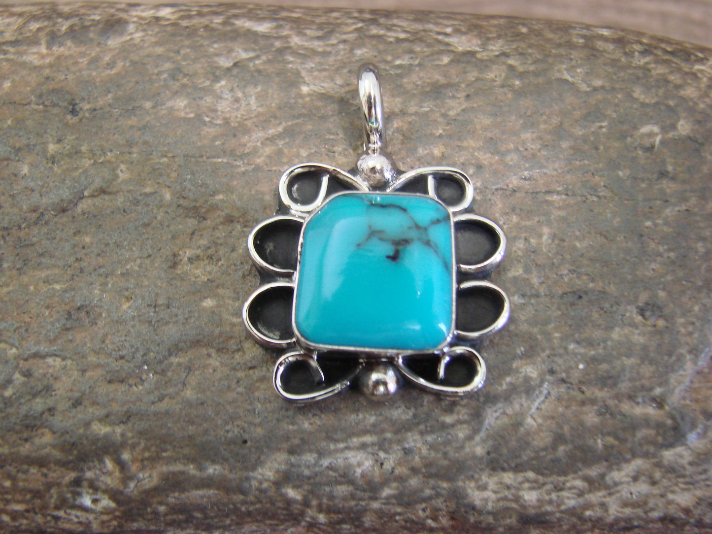 Native American Nickel Silver & Turquoise Howlite Pendant - Cleveland
