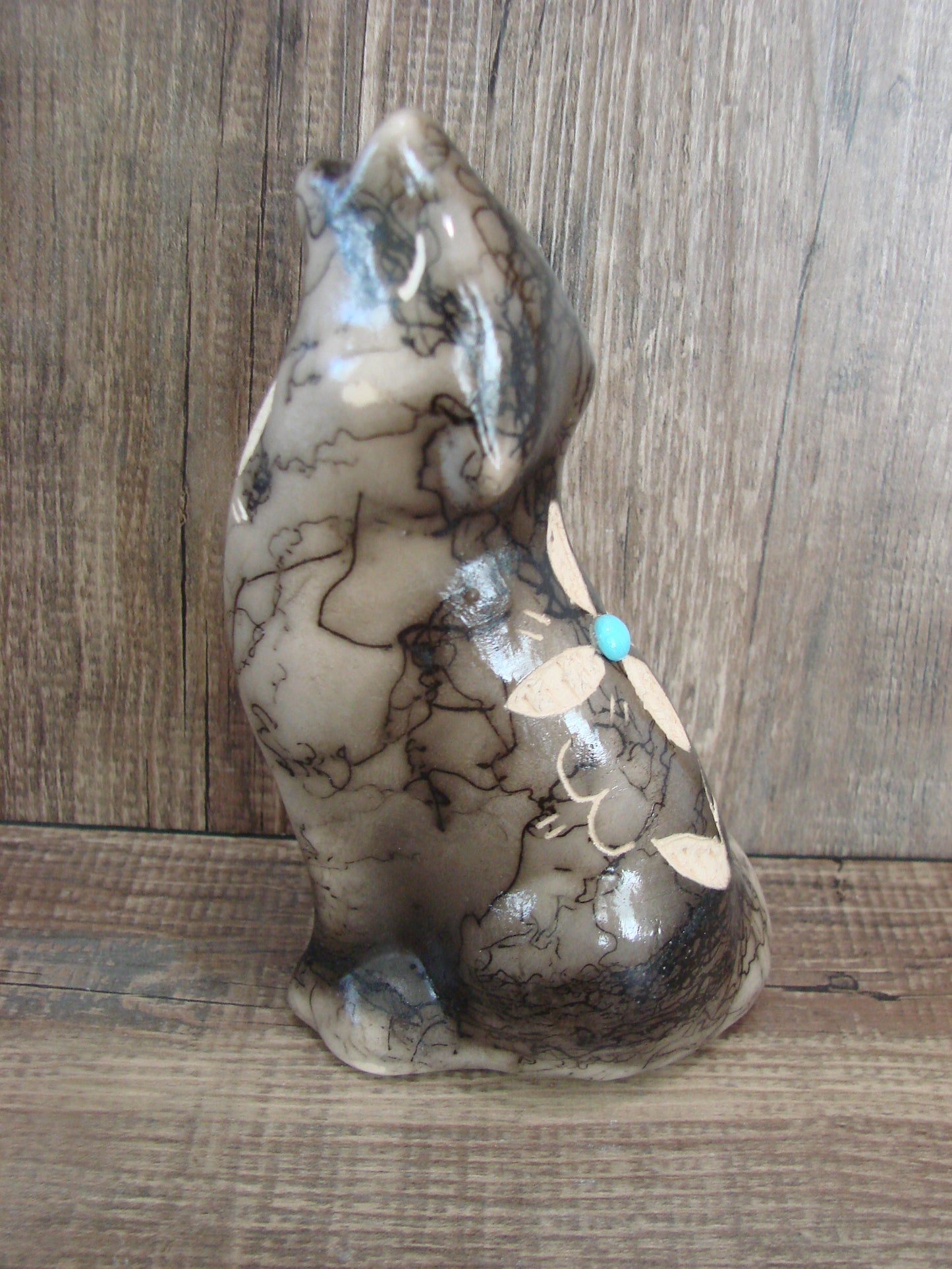 Navajo Pottery Horse Hair Howling Wolf Sculpture by Vail