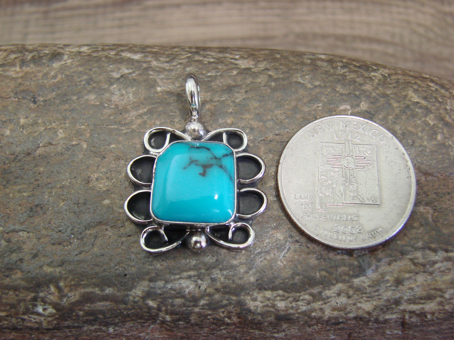 Native American Nickel Silver & Turquoise Howlite Pendant - Cleveland