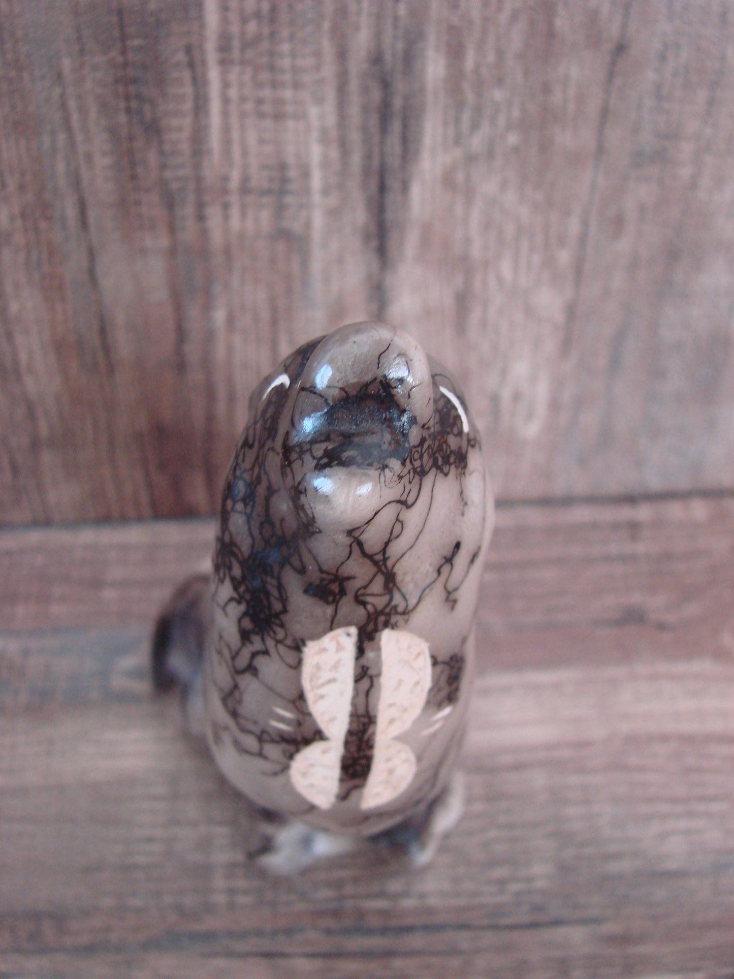 Navajo Pottery Horse Hair Howling Wolf Sculpture by Vail