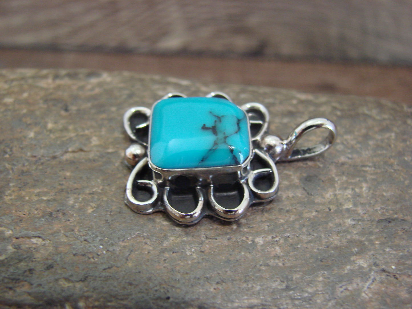 Native American Nickel Silver & Turquoise Howlite Pendant - Cleveland
