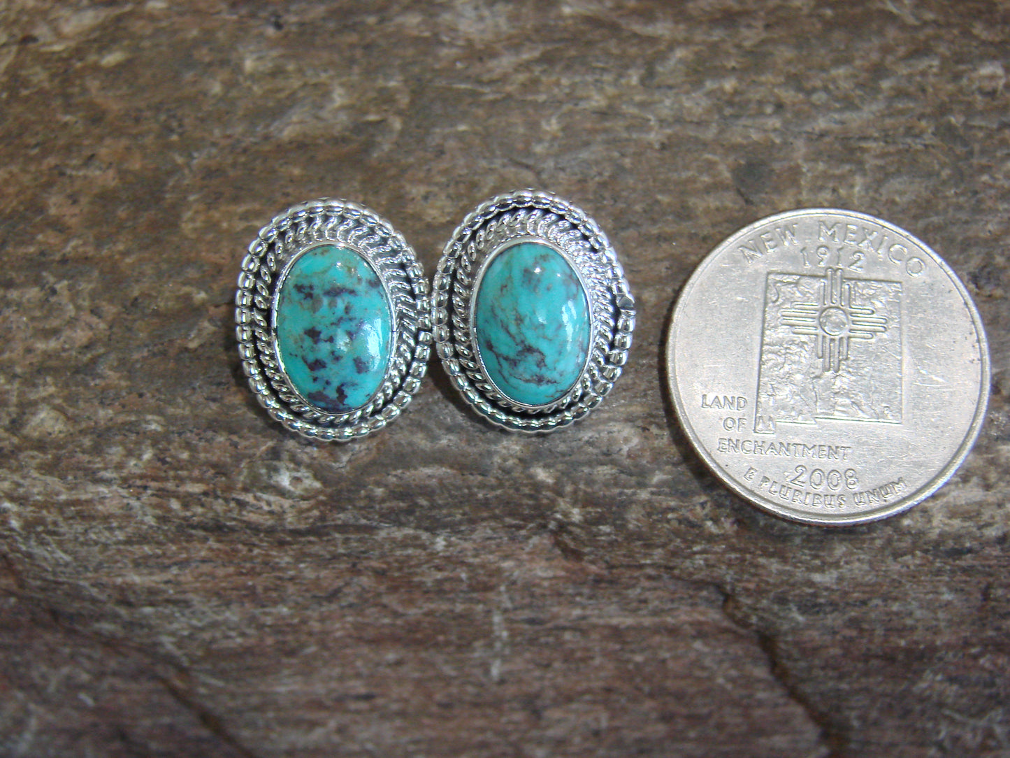 Native American Sterling Silver & Turquoise Post Earrings by Largo