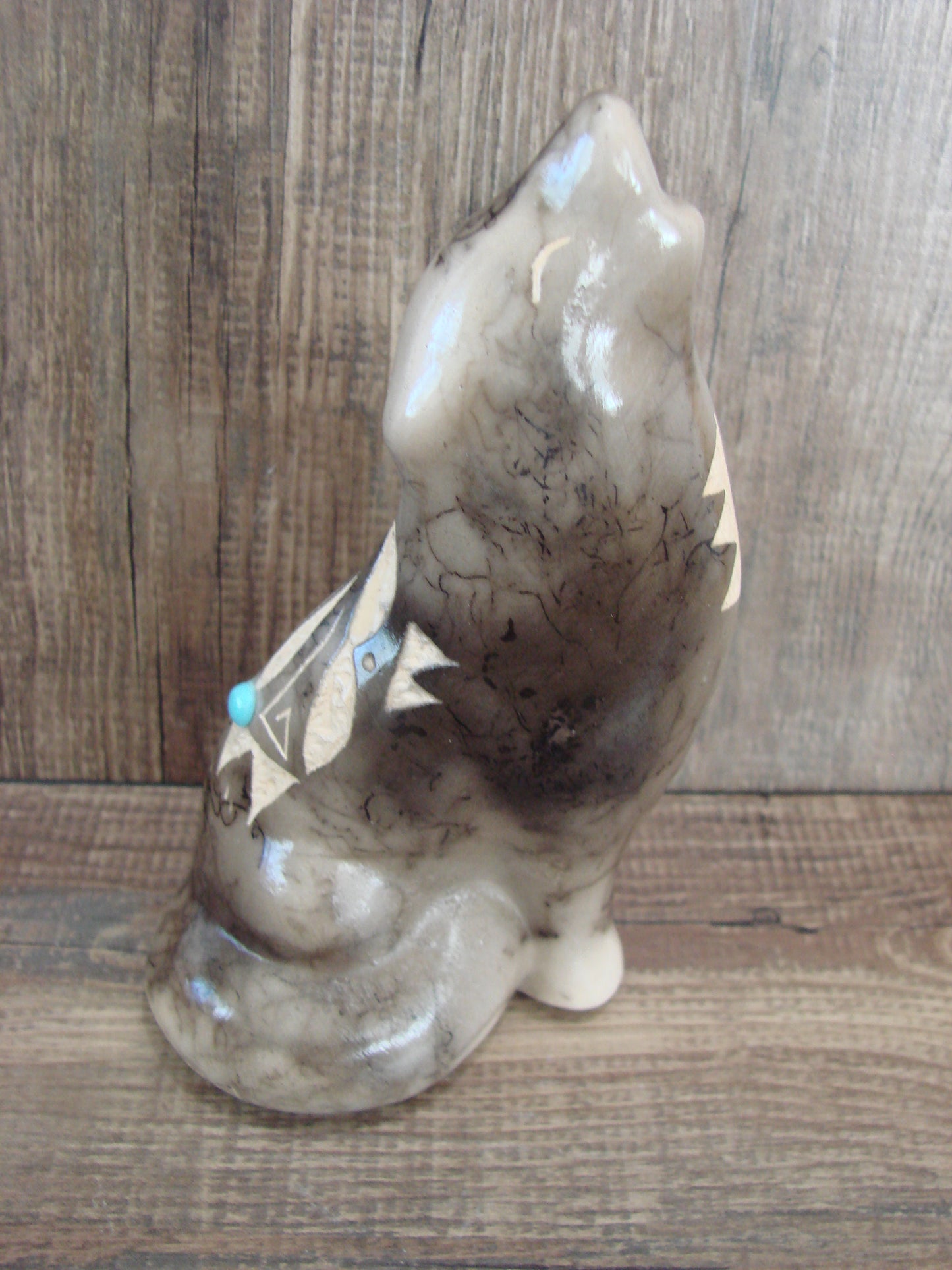 Navajo Pottery Horse Hair Howling Wolf Sculpture by Vail