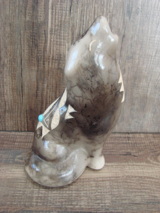 Navajo Pottery Horse Hair Howling Wolf Sculpture by Vail