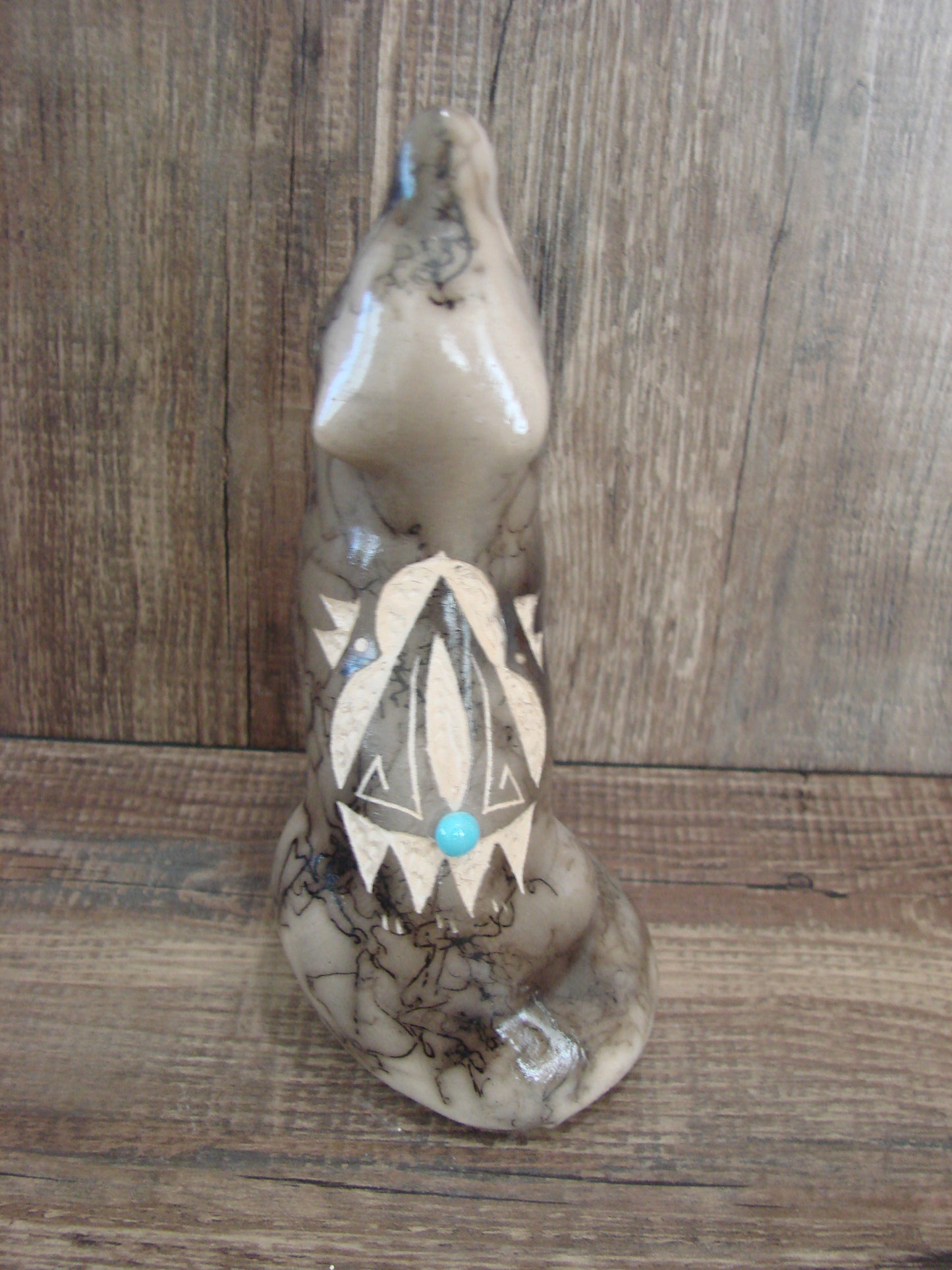 Navajo Pottery Horse Hair Howling Wolf Sculpture by Vail