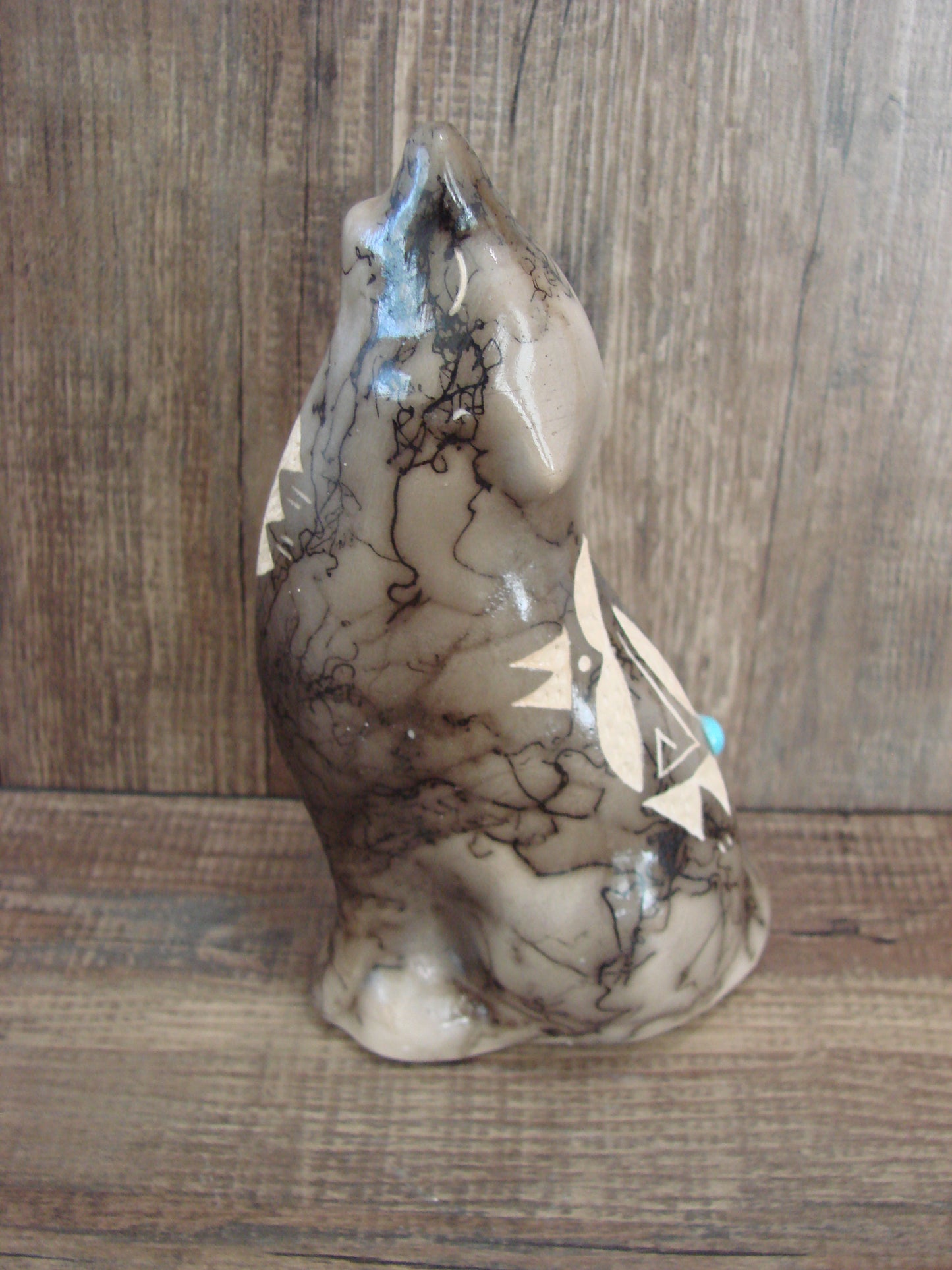 Navajo Pottery Horse Hair Howling Wolf Sculpture by Vail